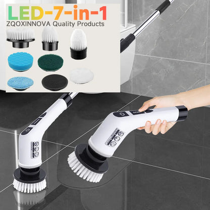 Escova Elétrica Limpeza 7-em-1 Sem Fios - 5000mAh IPX6 Extensível | Casa de Banho Cozinha