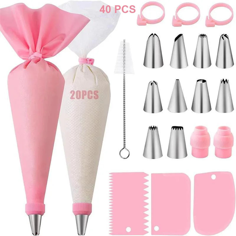 Kit Sacos de Pastelaria em Silicone – Bicos Inox Reutilizáveis para Decorar Bolos