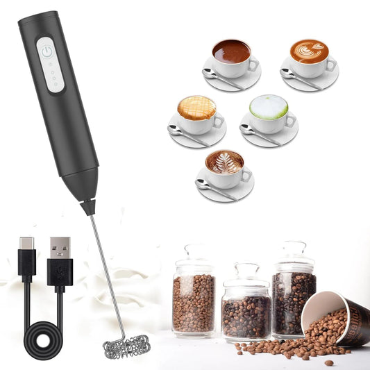 Espumador de Leite Elétrico USB Recarregável 3 Velocidades - Mini Batedor Café Cappuccino
