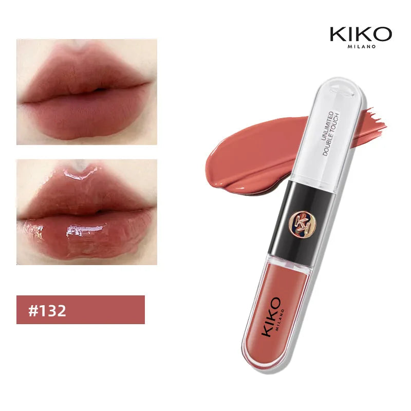 KIKO Batom Duplo com Brilho Labial Espelhado - Hidratante Longa Duração Acabamento Luxuoso
