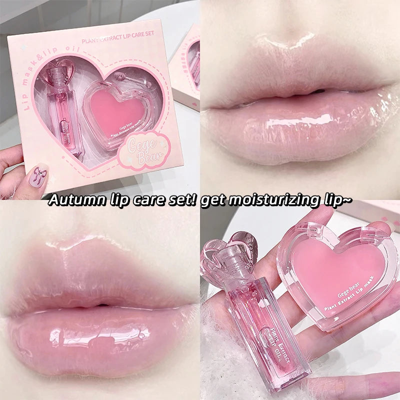 Set Bálsamos Labiais Gege Bear Extrato Plantas – Hidratante Gloss Incolor Nutritivo