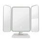 Espelho de Maquilhagem Tri-Fold com Luz LED | 3 Modos de Cor, Ampliação 3X e Base Desmontável