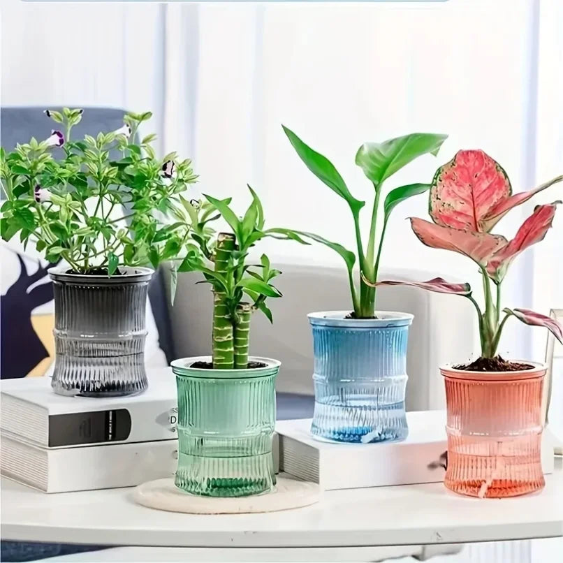 Vaso Hidropónico com Auto-Rega – Floreira Dupla Camada Transparente | Escritório e Casa
