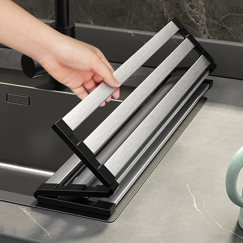 Escorredor Inox Retrátil Lava-Loiça 42x32,5cm – Cesto Organização Pratos e Pauzinhos | Inox 304