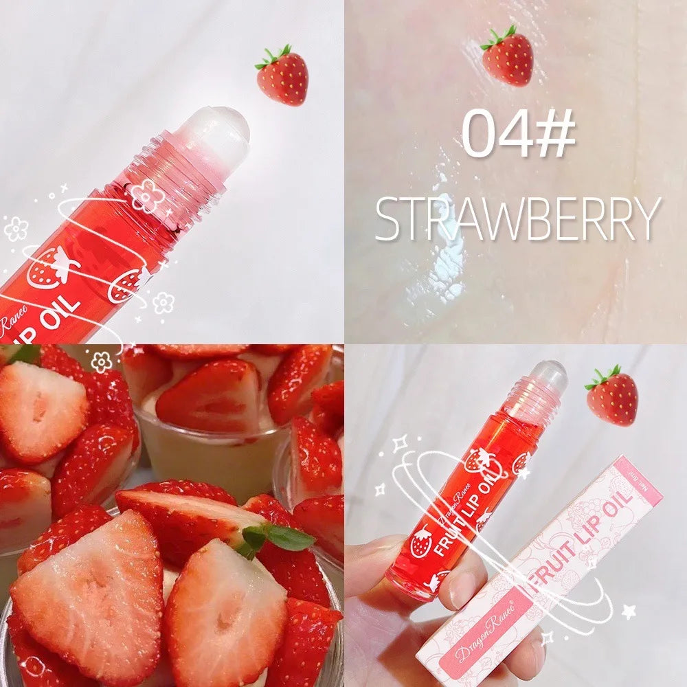 Óleo Labial Roller Hidratante 8ml - Gloss Nutritivo Transparente Abacate Frutas Cuidado Labial