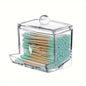 Porta Cotonetes Acrílico com Tampa de Bambu - Organizador Dispensador Transparente Casa de Banho
