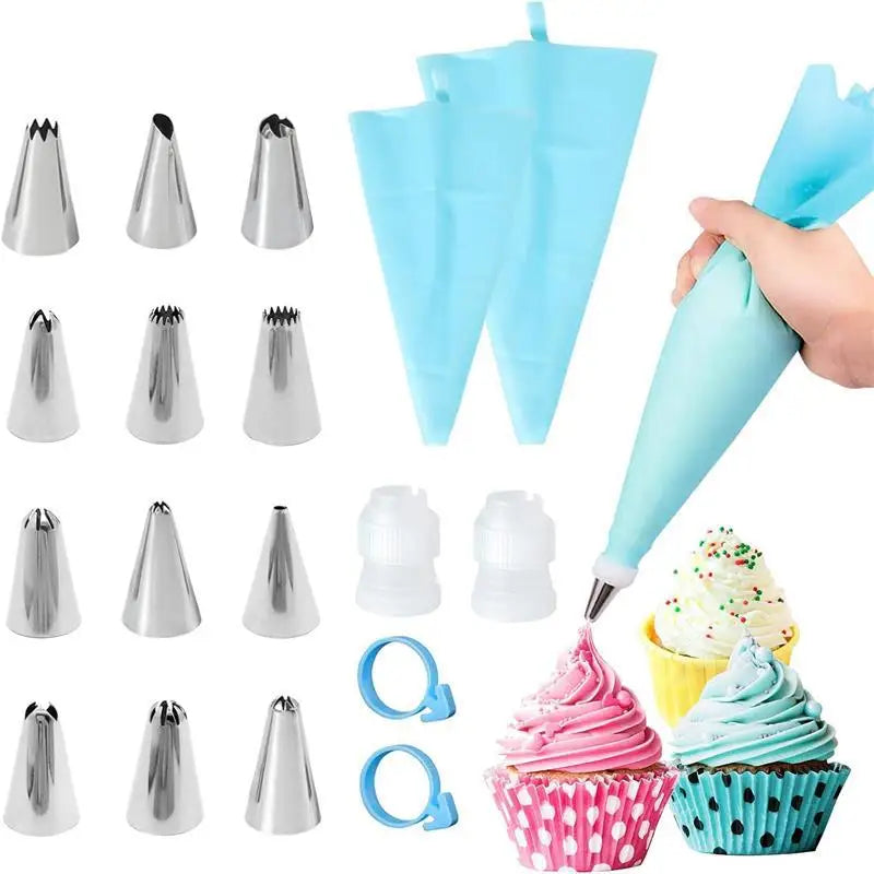 Kit Sacos de Pastelaria em Silicone – Bicos Inox Reutilizáveis para Decorar Bolos