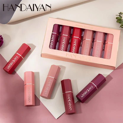 Kit HANDAIYAN 6 Batons Veludo Mate – Maquilhagem Lábios Nude Cosmético Pigmentado Cremoso