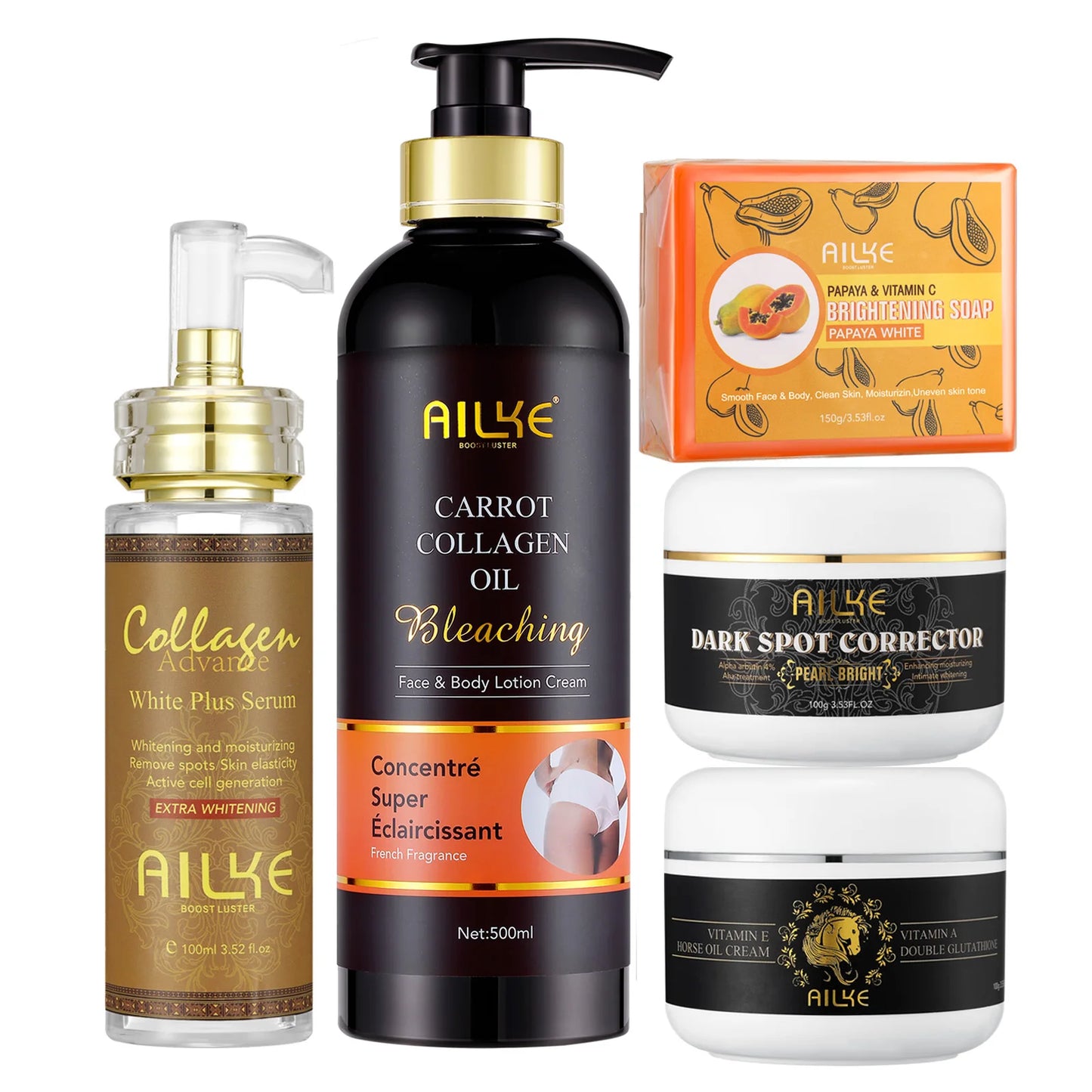 AILKE Kit Premium 5 em 1 Colágeno – Tratamento Anti-Idade Profissional Hidrata Clareia Rejuvenesce