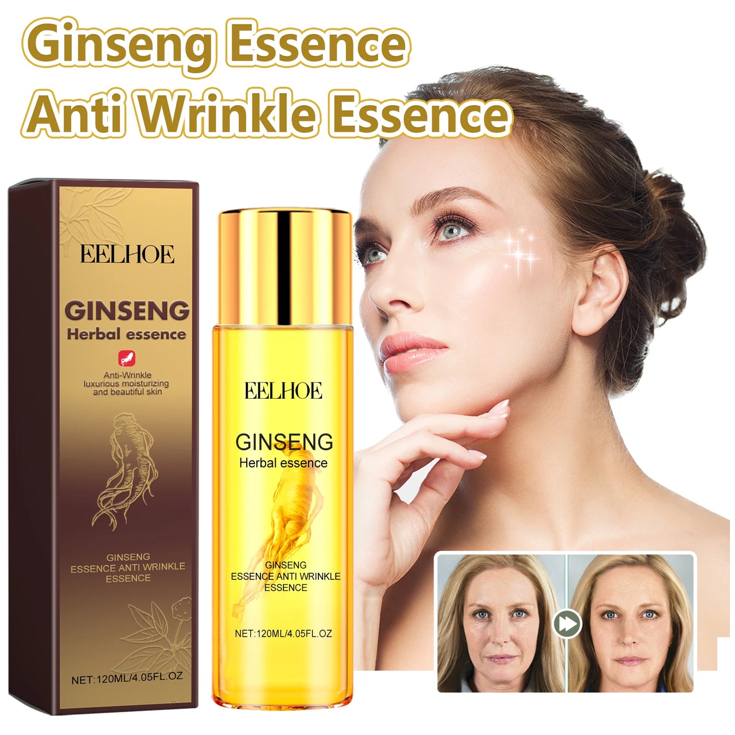 Sérum Anti-Rugas EELHOE Ginseng Polipeptídeo – Óleo Essencial Anti-Idade Firmeza Hidratante Suaviza Pele Reduz Linhas Finas