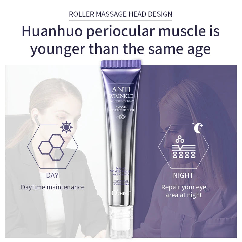 Creme Olhos O'CHEAL Anti-Rugas Círculos Escuros – Massageador Roller Hidratante Bolsas Olhos Anti-Idade Ácido Hialurónico