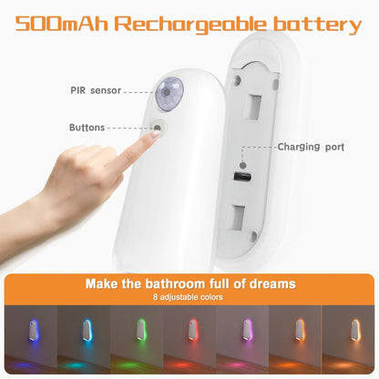 Luz LED para Sanita com Sensor de Movimento - 7 Cores RGB Recarregável | Iluminação WC