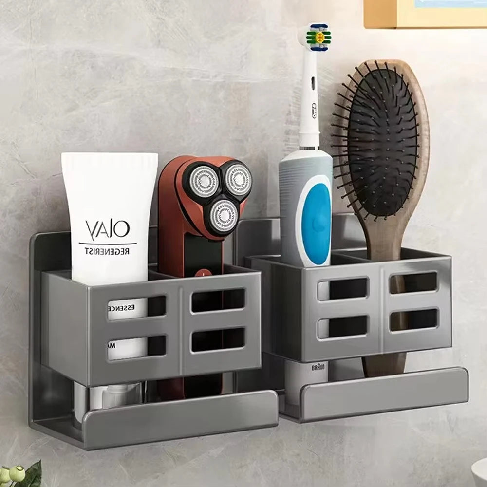 Novo Organizador Multifuncional para Lavatório – Instalação Sem Furos | Suporte de Parede para Escovas de Dentes, Barbeador e Acessórios de Casa de Banho