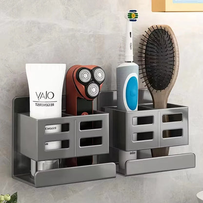 Novo Organizador Multifuncional para Lavatório – Instalação Sem Furos | Suporte de Parede para Escovas de Dentes, Barbeador e Acessórios de Casa de Banho