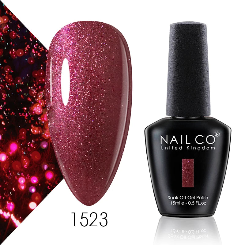 Verniz Gel NAILCO 15ml Série Vermelho Escuro – Cores Glitter UV Manicure Profissional Semi-Permanente