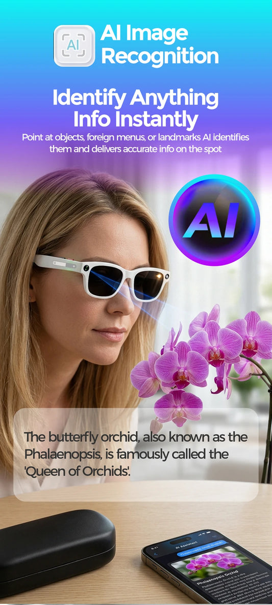 Óculos Inteligentes AI com Câmara 4K e Tradução em Tempo Real