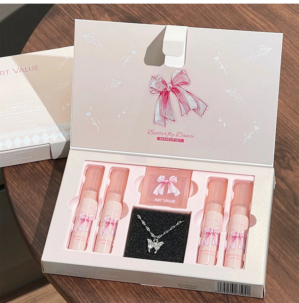 Conjunto de Batons Mate 6 Peças | Kit Veludo Nude com Blush e Colar Presente