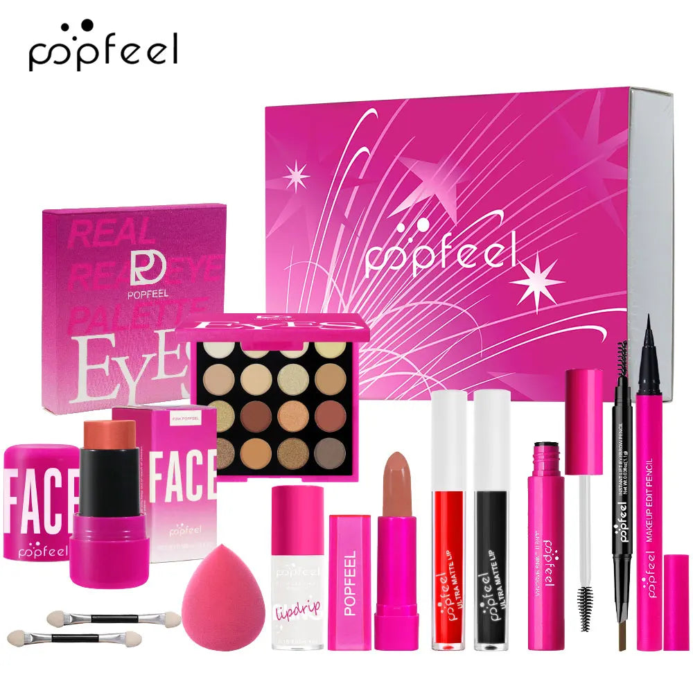 Conjunto Presente POPFEEL Rosa | Kit Maquilhagem com Sombras, Blush e Batom para Meninas