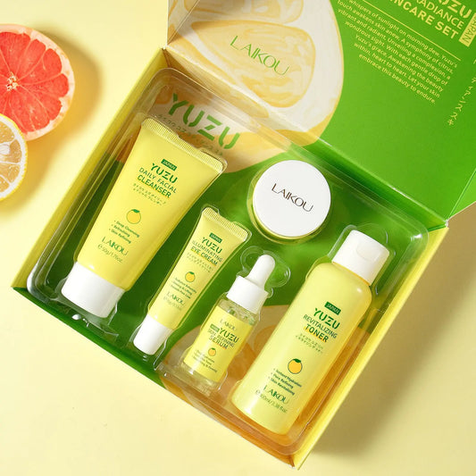 Kit LAIKOU YUZU Grapefruit 5 Peças - Creme Sérum Tónico Limpeza Olhos Hidratação Facial