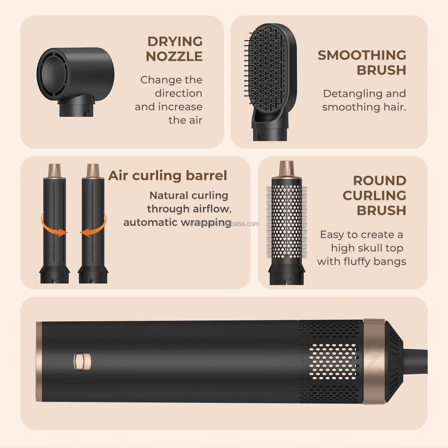 Secador de Cabelo Profissional 5 em 1 | 1000W | Escova Alisadora Térmica | Modelador e Volumizador | Styling Completo
