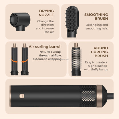 Secador de Cabelo Profissional 5 em 1 | 1000W | Escova Alisadora Térmica | Modelador e Volumizador | Styling Completo