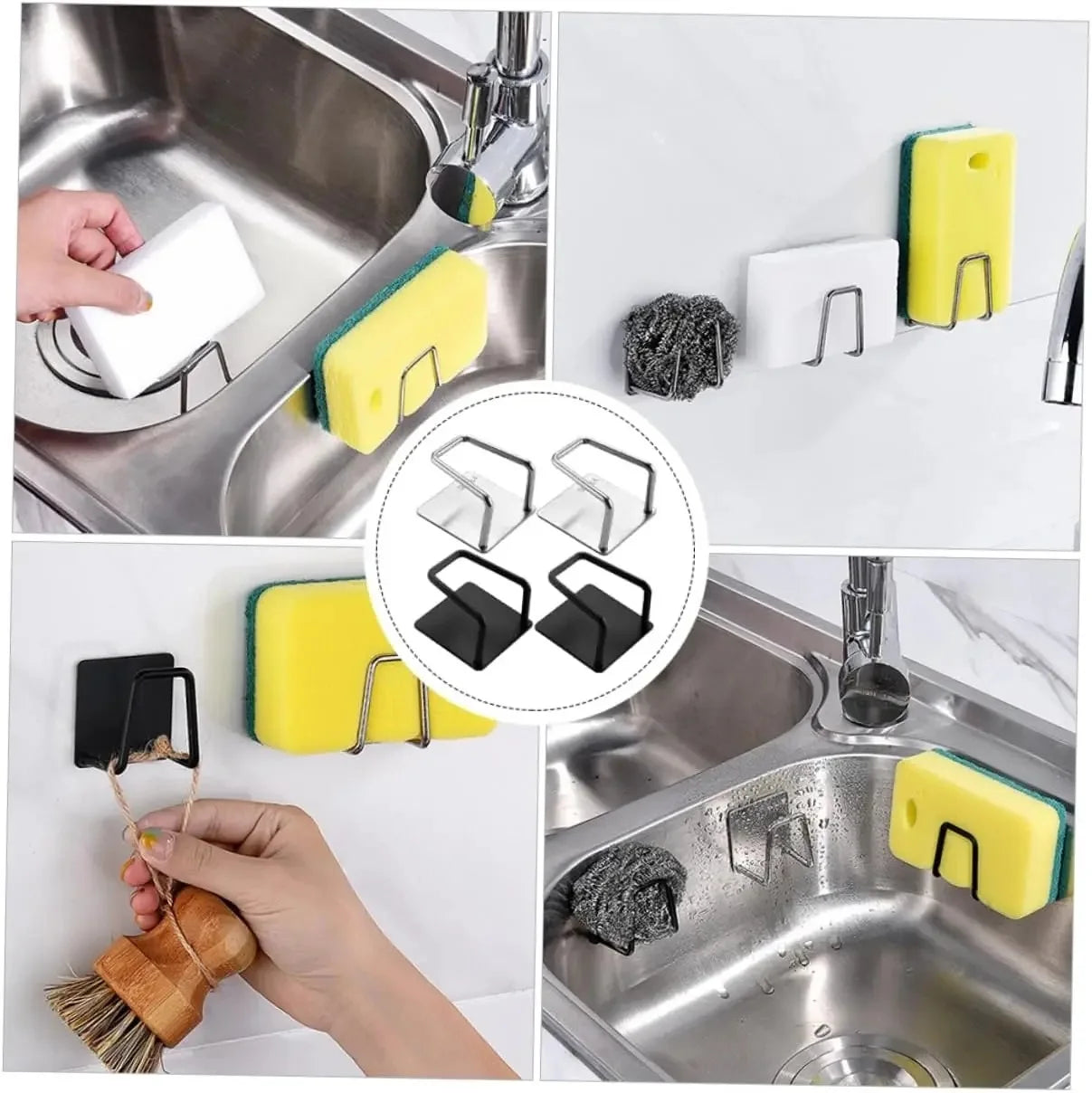 Suporte para Esponjas de Cozinha | Organizador Pia em Aço Inoxidável | Autoadesivo com Drenagem