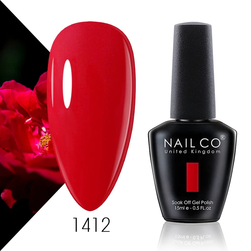 Verniz Gel NAILCO 15ml Série Vermelho Escuro – Cores Glitter UV Manicure Profissional Semi-Permanente