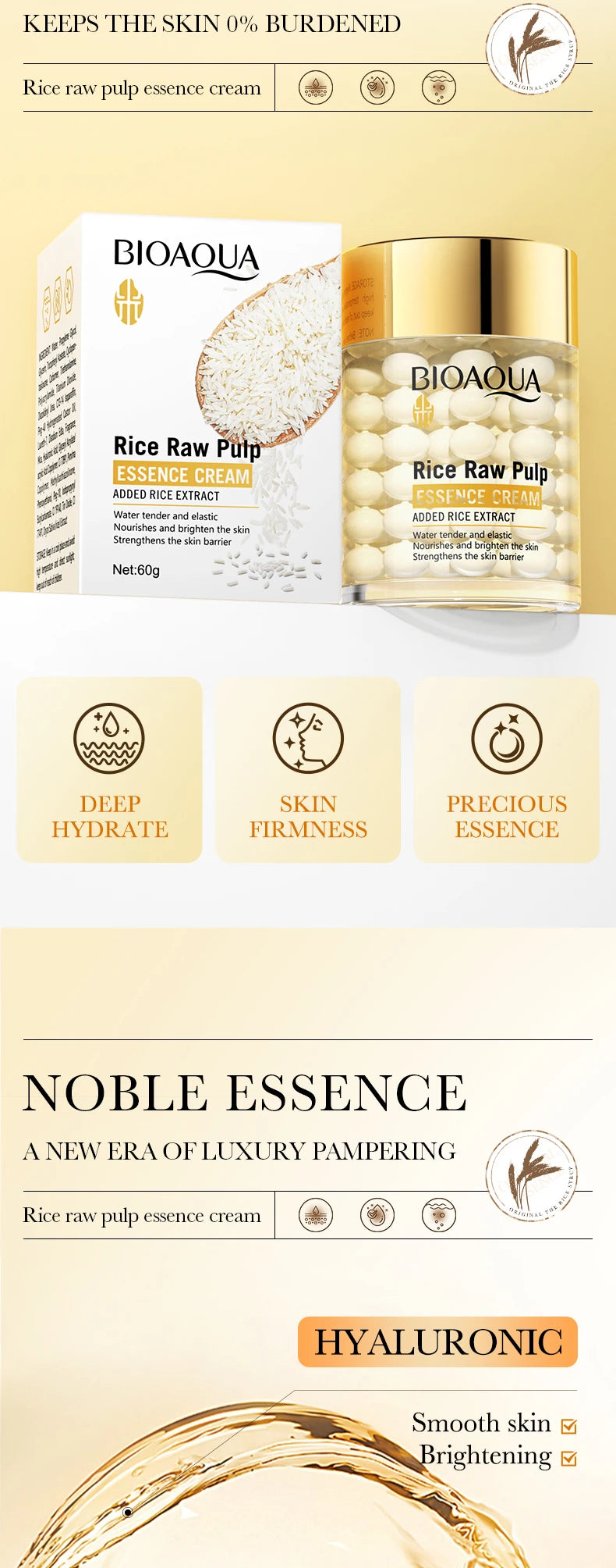 Creme Essência BIOAQUA Arroz | Hidratação Profunda, Iluminador e Firmeza Rejuvenescedora