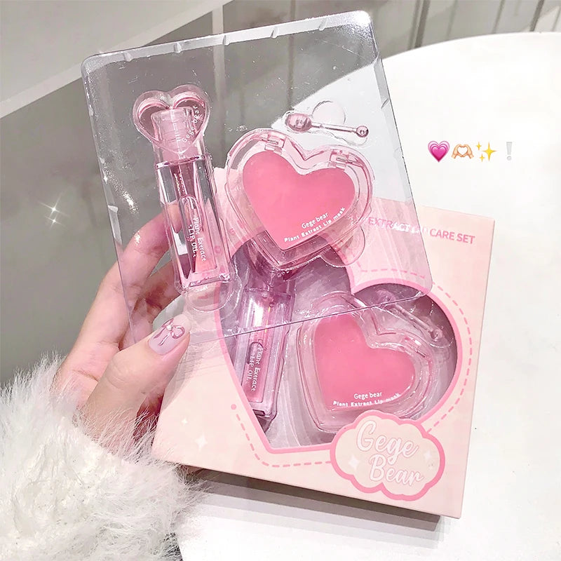 Set Bálsamos Labiais Gege Bear Extrato Plantas – Hidratante Gloss Incolor Nutritivo