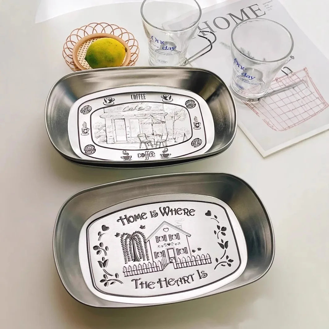 Tabuleiro Vintage Americano Metal Inox – Bandeja Servir Jantar Lanche Fruta Café Piquenique