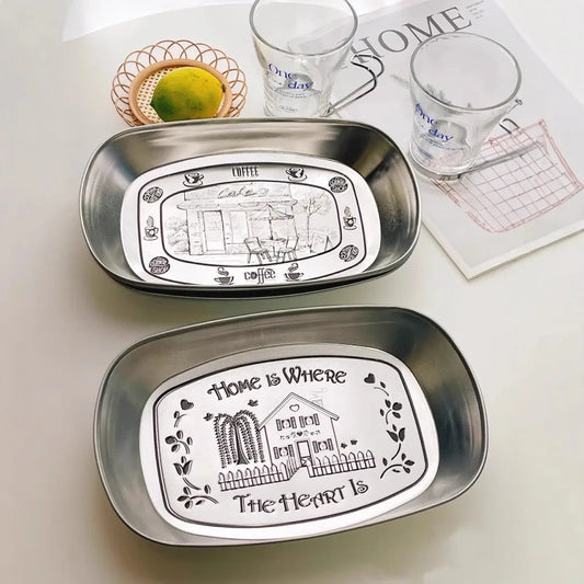 Tabuleiro Vintage Americano Metal Inox – Bandeja Servir Jantar Lanche Fruta Café Piquenique