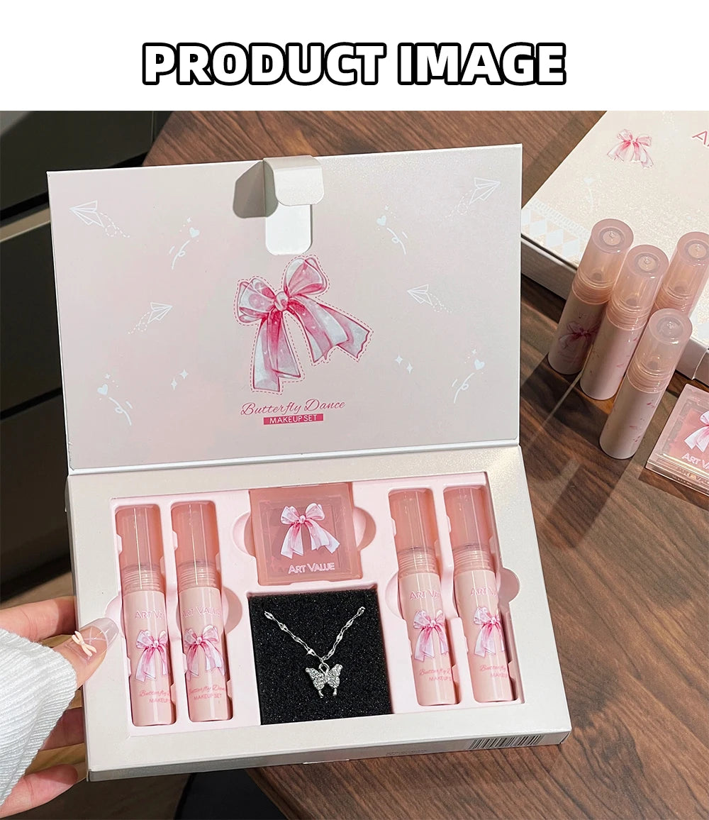 Conjunto de Batons Mate 6 Peças | Kit Veludo Nude com Blush e Colar Presente