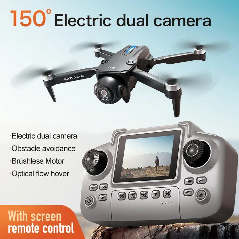 Drone Original D18 RC – 8K Profissional HD com Dupla Câmera, Desvio de Obstáculos 360°, Motor Brushless, Controle por Tela e Tecnologia Óptica Aérea