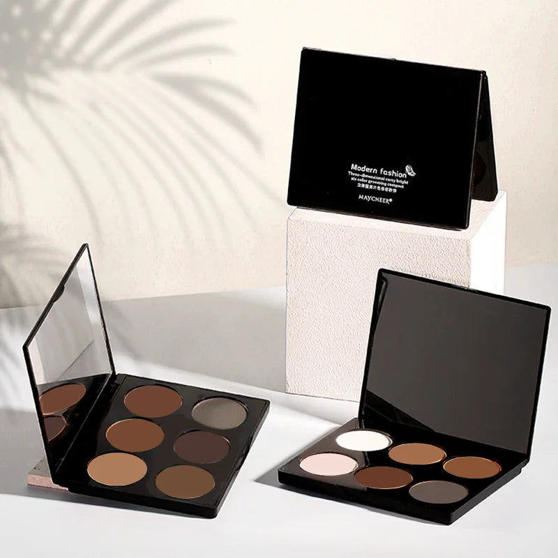 Paleta Contorno 6 Cores - Iluminador e Sombra Nariz Acabamento Matte Profissional Escultura Facial