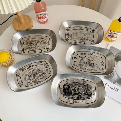 Tabuleiro Vintage Americano Metal Inox – Bandeja Servir Jantar Lanche Fruta Café Piquenique