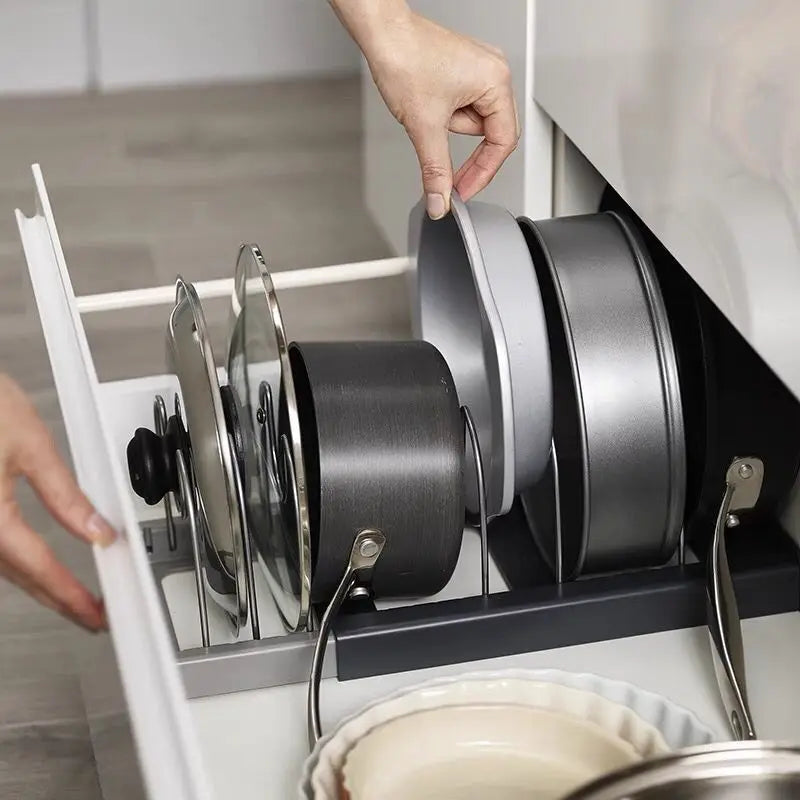 Rack Extensível Inox Cozinha – Organizador Panelas Tampas e Tábuas