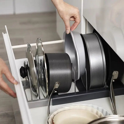 Rack Extensível Inox Cozinha – Organizador Panelas Tampas e Tábuas