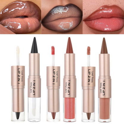 Lápis Labial 2 em 1 Delineador Mate – Gradiente Nude Castanho Gloss Espelho À Prova de Água Contorno Lábios
