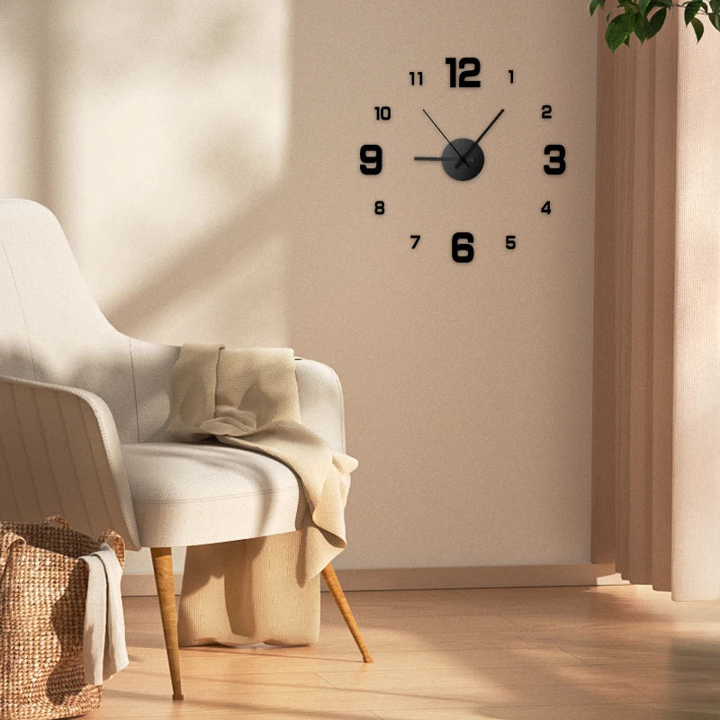 Relógio Parede DIY 3D Silencioso Acrílico - Sem Moldura Decorativo | Sala Escritório