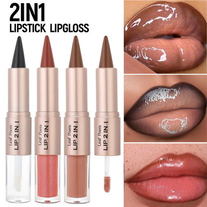 Lápis Labial 2 em 1 Delineador Mate – Gradiente Nude Castanho Gloss Espelho À Prova de Água Contorno Lábios