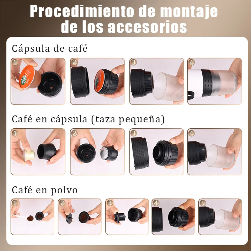 Máquina de Café Portátil 3-em-1 | Cápsula & Pó | Carro, Casa e Camping
