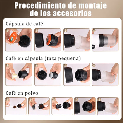 Máquina de Café Portátil 3-em-1 | Cápsula & Pó | Carro, Casa e Camping