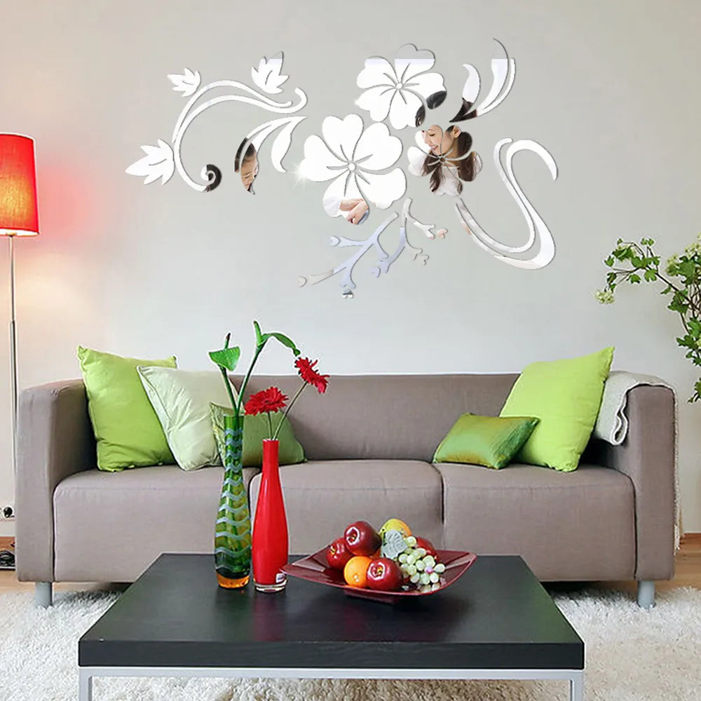 Autocolantes Espelho Floral 3D | Decoração de Parede Moderna e Elegante