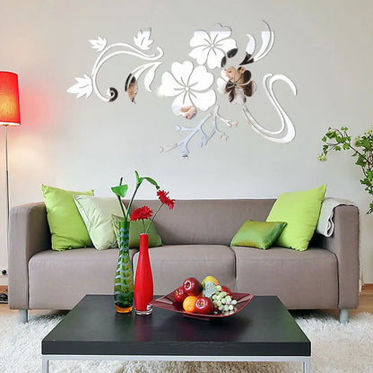 Autocolantes Espelho Floral 3D | Decoração de Parede Moderna e Elegante