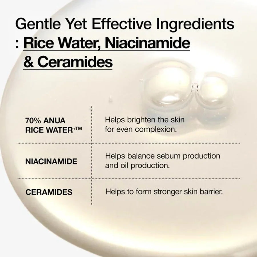 Toner Anua Rice 70 Glow Milky | Hidratante Iluminador com Água de Arroz e Ceramidas