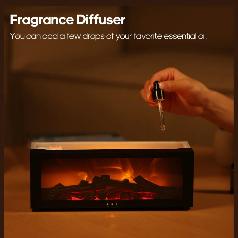 Difusor Aromas Lareira 150ml Efeito Chama - Humidificador Ultrassónico Comando Distância Desligamento Automático