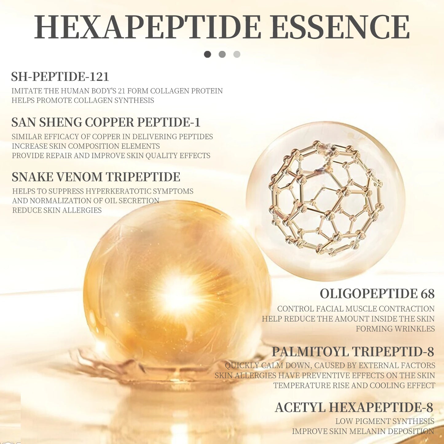 Sérum 6 Peptídeos Colágeno Pele – Niacinamida Ácido Hialurónico Hidratante Facial Todos Tipos Pele