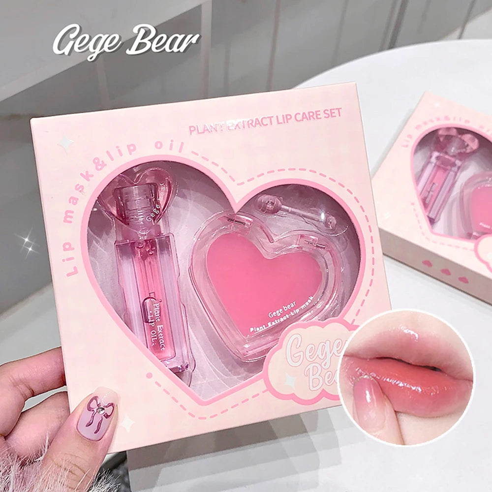 Set Bálsamos Labiais Gege Bear Extrato Plantas – Hidratante Gloss Incolor Nutritivo
