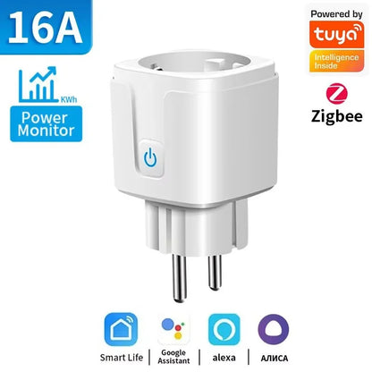 Tomada Inteligente TNCE Tuya WiFi / Zigbee 3.0 – Padrão EU 16A / 20A | Monitoramento de Energia, Temporizador, Controle por Voz | Compatível com Alexa