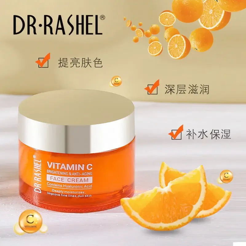 Creme Facial Vitamina C DR.RASHEL – Clareador Hidratante Iluminador Melhora Linhas Finas Pele Opaca Ácido Hialurónico Anti-Idade